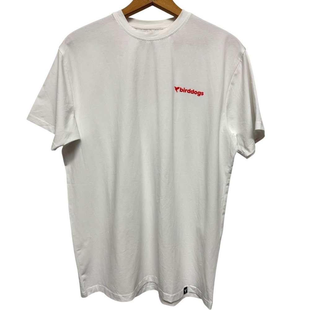 Bird Dogs Mens‎ White Red Bird Graphic T Shirt Size Large Crew Neck Cotton Blend